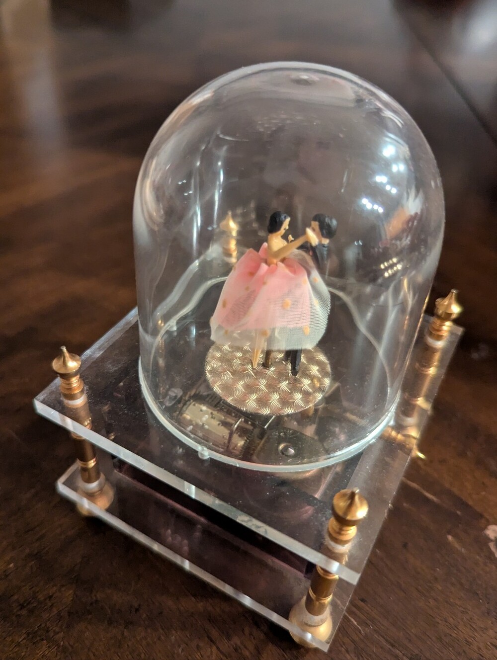 Vintage WACO Japan Lucite Dome Dancing Couple Music Box - Works!